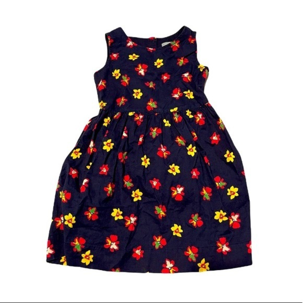 Baby Gap 3yr‎ 100% cotton navy & bright floral sleeveless back button dress